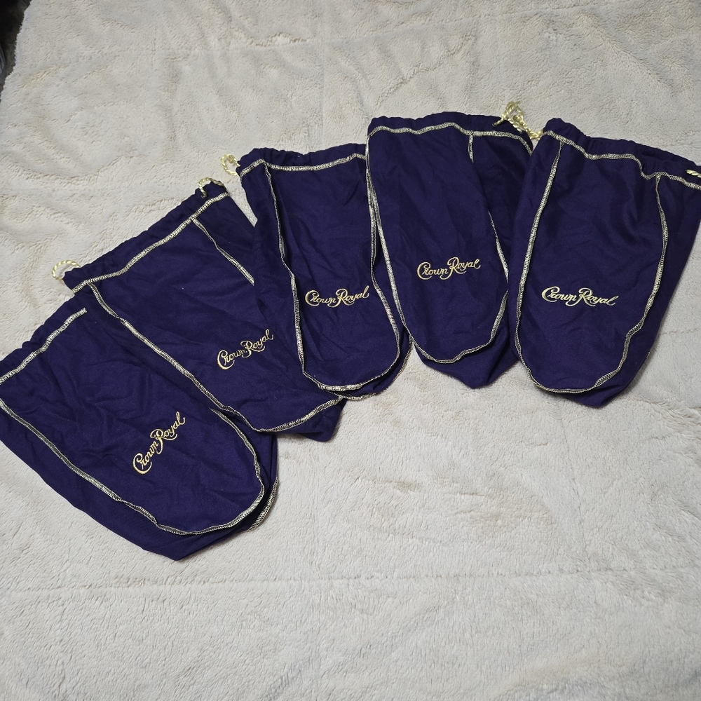 Set of 5 Crown Royal Purple Bag Gold Drawstring Bulk Crown Royal Bags